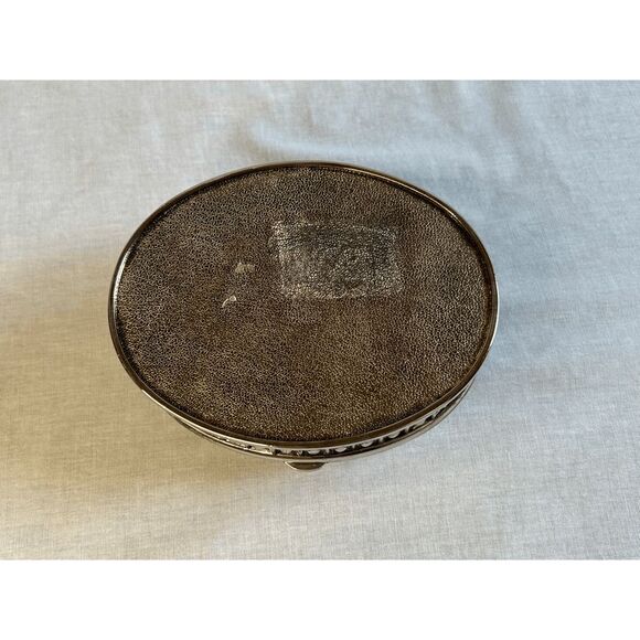 Silver Toned Small Jewelry Box, Blue Lined, 5X4, Raised Details, Classic - Picture 7 of 9